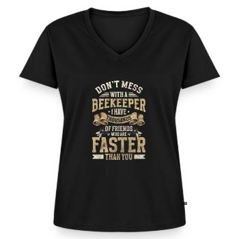Imker Züchter Honigbiene - Frauen Premium Bio T-Shirt mit V-Ausschnitt - Schwarz - Vorne - AI Model Female 172 light (172cm)