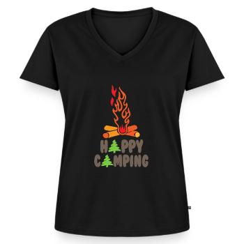 Happy Camper - Camping Life - Women's Premium Organic V-neck T-shirt - black - Front - AI Model Female 172 light (172cm)