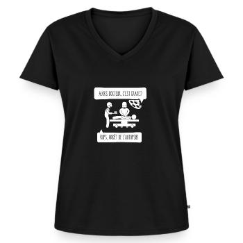alors docteur c'est grave - T-shirt encolure en V Premium bio Femme - noir - Devant - AI Model Female 172 light (172cm)
