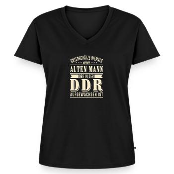 In der DDR aufgewachsen - Frauen Premium Bio T-Shirt mit V-Ausschnitt - Schwarz - Vorne - AI Model Female 172 light (172cm)
