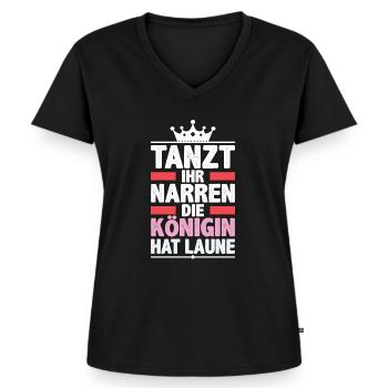 Tanzt ihr Narren, die Königin hat Laune! Karneval - Frauen Premium Bio T-Shirt mit V-Ausschnitt - Schwarz - Vorne - AI Model Female 172 light (172cm)