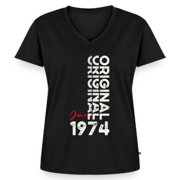 Legende Juni 1974 Jahrgang 1974 Geburtstag 1974 - Frauen Premium Bio T-Shirt mit V-Ausschnitt - Schwarz - Vorne - AI Model Female 172 light (172cm)