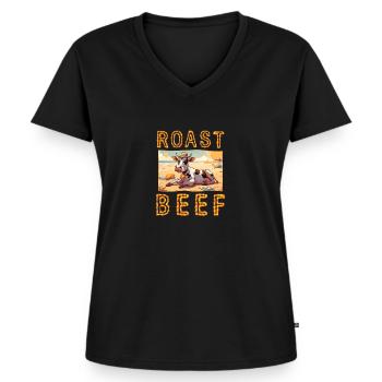 Roast Beef Kuh Urlaub Strand Sonnenbad Roastbeef - Frauen Premium Bio T-Shirt mit V-Ausschnitt - Schwarz - Vorne - AI Model Female 172 light (172cm)