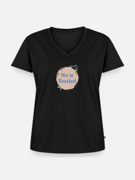 Nu is Teetied - Frauen Premium Bio T-Shirt mit V-Ausschnitt - Schwarz