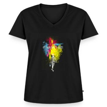it wasn't me - Frauen Premium Bio T-Shirt mit V-Ausschnitt - Schwarz - Vorne - AI Model Female 172 light (172cm)
