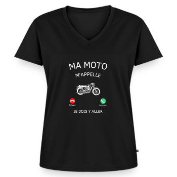 Ma moto m'appelle et je dois y aller ! motard (e) - T-shirt encolure en V Premium bio Femme - noir - Devant - AI Model Female 172 light (172cm)