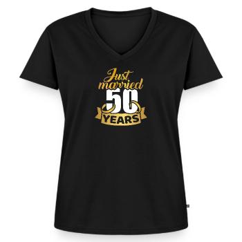Mariage d'or - T-shirt encolure en V Premium bio Femme - noir - Devant - AI Model Female 172 light (172cm)