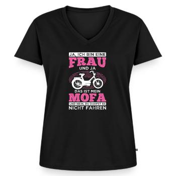 Mofa Moped Geschenk - Frauen Premium Bio T-Shirt mit V-Ausschnitt - Schwarz - Vorne - AI Model Female 172 light (172cm)