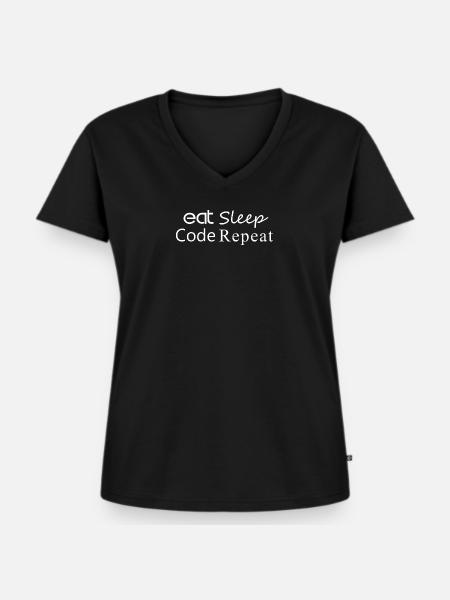 east_sleep_code_repeat - Frauen Premium Bio T-Shirt mit V-Ausschnitt - Schwarz