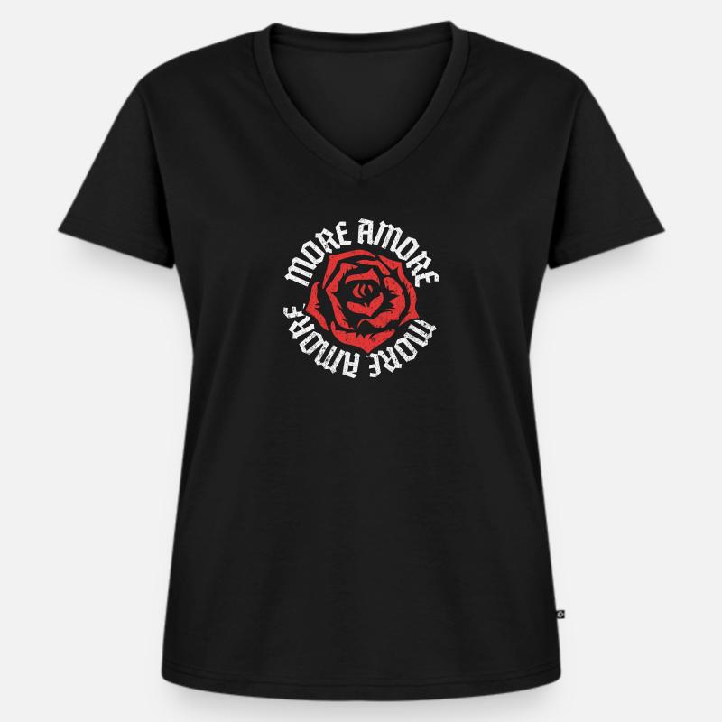 More Amore - Frauen Premium Bio T-Shirt mit V-Ausschnitt - Schwarz