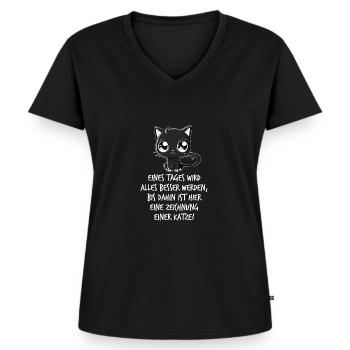 Schwarze Katze Spruch Kinder Comic Katzen Fan - Frauen Premium Bio T-Shirt mit V-Ausschnitt - Schwarz - Vorne - AI Model Female 172 light (172cm)