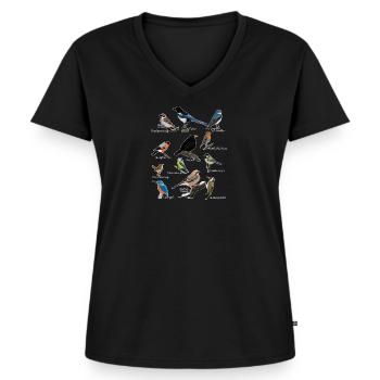 Gartenvögel Vogel Zeichnung Amsel Blaumeise Gimpel - Frauen Premium Bio T-Shirt mit V-Ausschnitt - Schwarz - Vorne - AI Model Female 172 light (172cm)