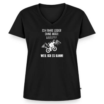 Fahrrad ohne Akku - Frauen Premium Bio T-Shirt mit V-Ausschnitt - Schwarz - Vorne - AI Model Female 172 light (172cm)