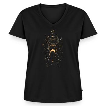 Mystischer Mond Spiritualität - Frauen Premium Bio T-Shirt mit V-Ausschnitt - Schwarz - Vorne - AI Model Female 172 light (172cm)