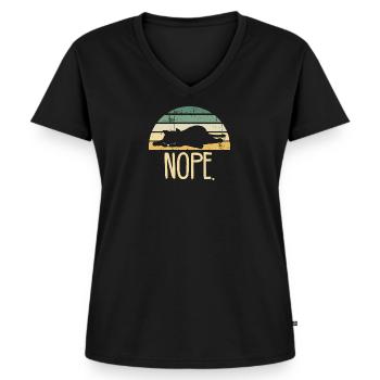 Katze Nope Retro - Frauen Premium Bio T-Shirt mit V-Ausschnitt - Schwarz - Vorne - AI Model Female 172 light (172cm)