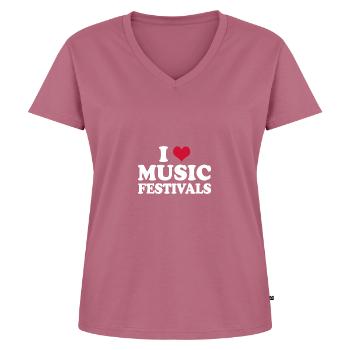 I Love Music Festivals - Women's Premium Organic V-neck T-shirt - mauve - Front - AI Model Female 172 dark (172cm)