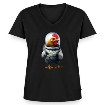 Astronaut Huhn - Frauen Premium Bio T-Shirt mit V-Ausschnitt - Schwarz - Vorne - AI Model Female 172 light (172cm)
