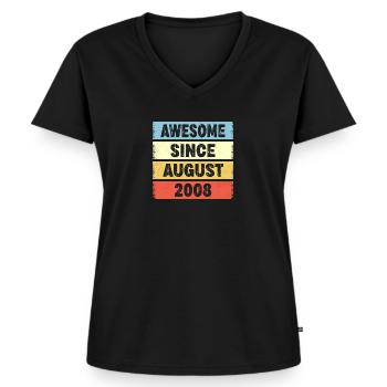 Awesome Since August 2008 14e anniversaire - T-shirt encolure en V Premium bio Femme - noir - Devant - AI Model Female 172 light (172cm)