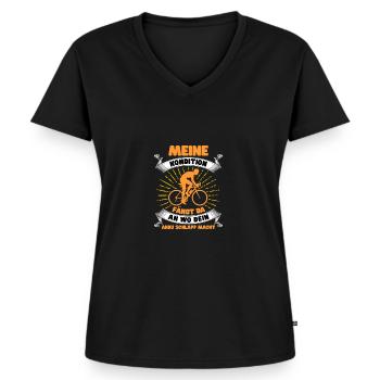 Meine Kondition Fängt Da An Wo Dein Akku Schlapp M - Frauen Premium Bio T-Shirt mit V-Ausschnitt - Schwarz - Vorne - AI Model Female 172 light (172cm)