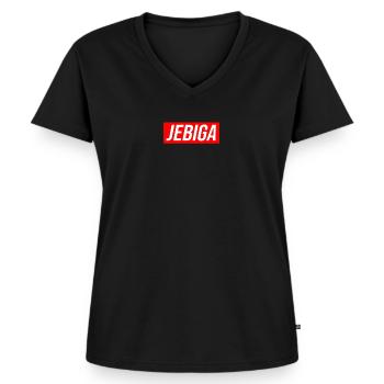 Jebiga - Frauen Premium Bio T-Shirt mit V-Ausschnitt - Schwarz - Vorne - AI Model Female 172 light (172cm)