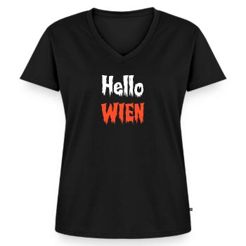 Hellowien - Hello Wien - lustiges Halloween Design - Frauen Premium Bio T-Shirt mit V-Ausschnitt - Schwarz - Vorne - AI Model Female 172 light (172cm)