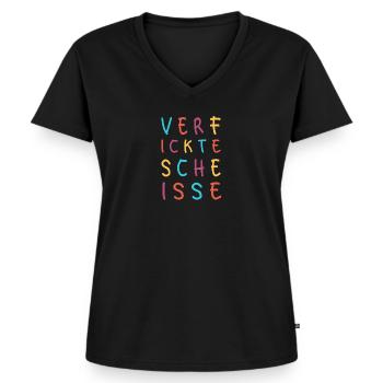 Verfickte Scheiße Schimpfwort Spruch - Frauen Premium Bio T-Shirt mit V-Ausschnitt - Schwarz - Vorne - AI Model Female 172 light (172cm)