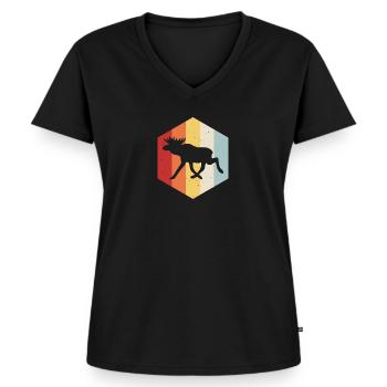 Vintage Retro Elch Geschenk für Schweden Urlaub - Frauen Premium Bio T-Shirt mit V-Ausschnitt - Schwarz - Vorne - AI Model Female 172 light (172cm)