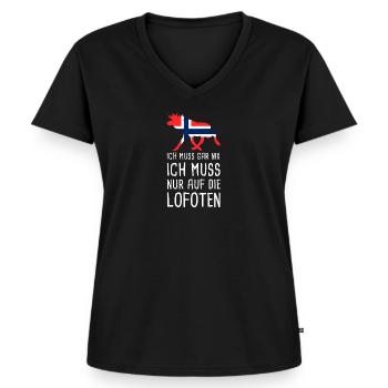 Ich Muss Gar Nix Lofoten Norwegen Norge Elch - Frauen Premium Bio T-Shirt mit V-Ausschnitt - Schwarz - Vorne - AI Model Female 172 light (172cm)