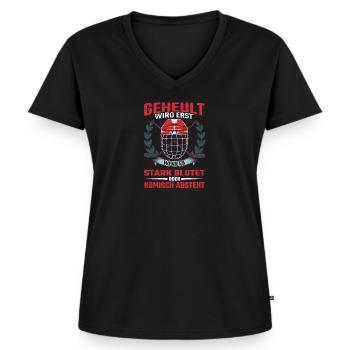 Geheult Wird Erst Wenn Es Blutet Eishockey - Frauen Premium Bio T-Shirt mit V-Ausschnitt - Schwarz - Vorne - AI Model Female 172 light (172cm)