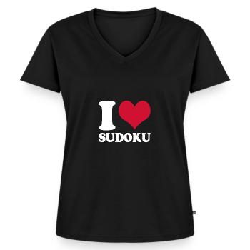 I Love Sudoku - Frauen Premium Bio T-Shirt mit V-Ausschnitt - Schwarz - Vorne - AI Model Female 172 light (172cm)