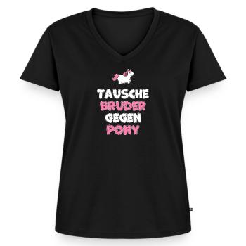 Bruder Pony lustiges Geschwister Geschenk - Frauen Premium Bio T-Shirt mit V-Ausschnitt - Schwarz - Vorne - AI Model Female 172 light (172cm)