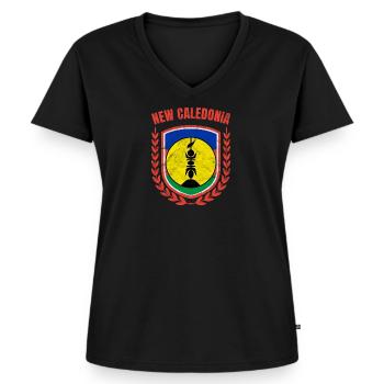 Nouvelle-Calédonie - T-shirt encolure en V Premium bio Femme - noir - Devant - AI Model Female 172 light (172cm)