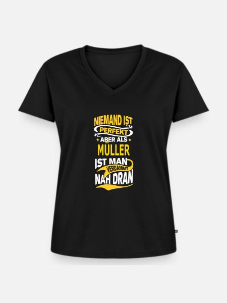 MÜLLER - Frauen Premium Bio T-Shirt mit V-Ausschnitt - Schwarz