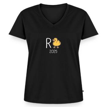 rente ente 2025 - Frauen Premium Bio T-Shirt mit V-Ausschnitt - Schwarz - Vorne - AI Model Female 172 light (172cm)