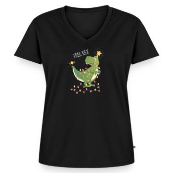 Tree Rex Dinosaurier Weihnachten Weihnachtsbaum - Frauen Premium Bio T-Shirt mit V-Ausschnitt - Schwarz - Vorne - AI Model Female 172 light (172cm)