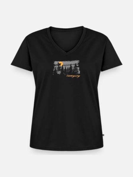 Fichtelgebirge Schneeberg Backöfele Pinselstrich - Frauen Premium Bio T-Shirt mit V-Ausschnitt - Schwarz