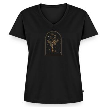 Mondsichel Rose Okkultes Hexenwerk Wicca - Frauen Premium Bio T-Shirt mit V-Ausschnitt - Schwarz - Vorne - AI Model Female 172 light (172cm)
