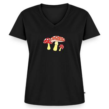 Pilz - Frauen Premium Bio T-Shirt mit V-Ausschnitt - Schwarz - Vorne - AI Model Female 172 light (172cm)