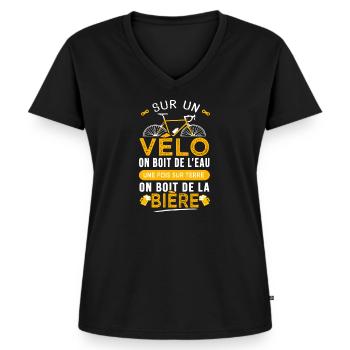 Cycliste vélo Humour passion velo - T-shirt encolure en V Premium bio Femme - noir - Devant - AI Model Female 172 light (172cm)