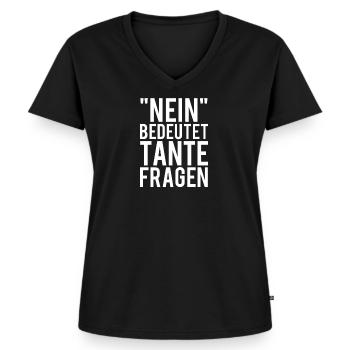 Tante - Frauen Premium Bio T-Shirt mit V-Ausschnitt - Schwarz - Vorne - AI Model Female 172 light (172cm)
