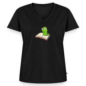 Bücherwurm Leseratte Bücher Lesen Kind Schulanfang - Frauen Premium Bio T-Shirt mit V-Ausschnitt - Schwarz - Vorne - AI Model Female 172 light (172cm)