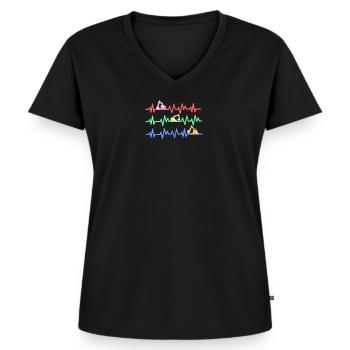 Excavator construction site construction machine gift · heartbeat - Women's Premium Organic V-neck T-shirt - black - Front - AI Model Female 172 light (172cm)