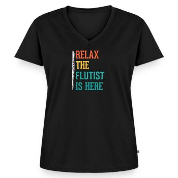 flute - Women's Premium Organic V-neck T-shirt - black - Front - AI Model Female 172 light (172cm)