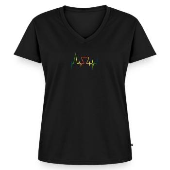 Pride Month Herzschlag - Frauen Premium Bio T-Shirt mit V-Ausschnitt - Schwarz - Vorne - AI Model Female 172 light (172cm)