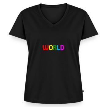 Monde - T-shirt encolure en V Premium bio Femme - noir - Devant - AI Model Female 172 light (172cm)