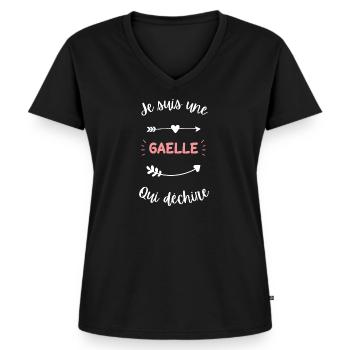 Je suis une Gaelle qui déchire - T-shirt encolure en V Premium bio Femme - noir - Devant - AI Model Female 172 light (172cm)
