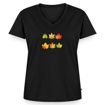 Herbst Blätter - Frauen Premium Bio T-Shirt mit V-Ausschnitt - Schwarz - Vorne - AI Model Female 172 light (172cm)