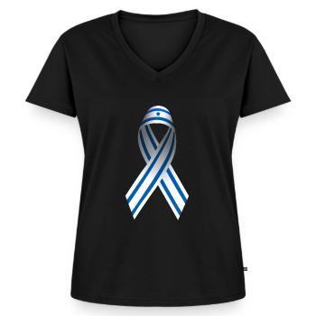 Israel Friedenszeichen Schleife - Frauen Premium Bio T-Shirt mit V-Ausschnitt - Schwarz - Vorne - AI Model Female 172 light (172cm)