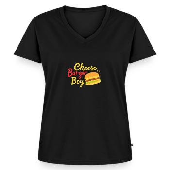 Cheeseburger Boy - Frauen Premium Bio T-Shirt mit V-Ausschnitt - Schwarz - Vorne - AI Model Female 172 light (172cm)