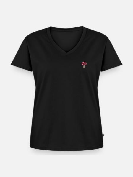 Pilz bestickt - Frauen Premium Bio T-Shirt mit V-Ausschnitt - Schwarz